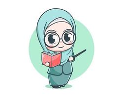 Cute female muslim teacher cartoon character vector