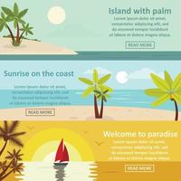 Palm coast rest banner horizontal set, flat style vector