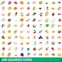 100 calories icons set, isometric 3d style vector