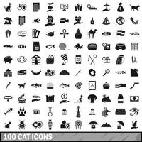 100 cat icons set, simple style vector