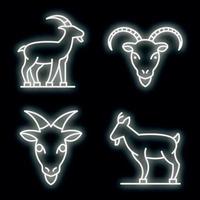 Goat icons set vector neon