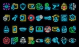Computer security icon set vector neon