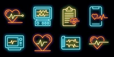 Electrocardiogram icons set vector neon