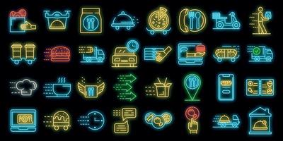 Food delivery service icons set vector neon