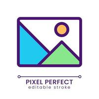 Gallery button pixel perfect RGB color icon. Add picture to website. Online business process. Isolated vector illustration. Simple filled line drawing. Editable stroke