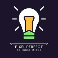 Light bulb pixel perfect RGB color icon for dark theme. Creative thinking. Business development. Simple filled line drawing on night mode background. Editable stroke vector
