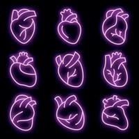 Human heart icons set vector neon