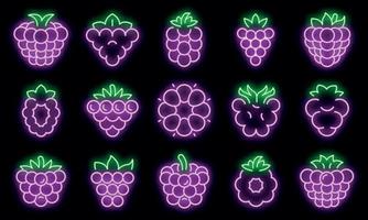 Blackberry icons set vector neon