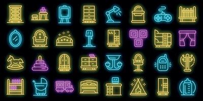 Childrens room icons set vector neon
