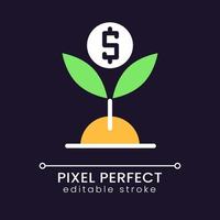 Effective investment pixel perfect RGB color icon for dark theme. Money growth. Business funds rising. Simple filled line drawing on night mode background. Editable stroke vector