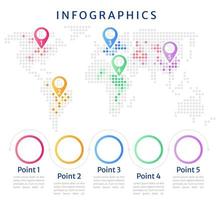 Statistics world map infographic chart design template. Abstract infochart with editable contour. Instructional graphics with 5 point sequence. Visual data presentation