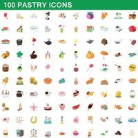 100 pastry icons set, cartoon style vector