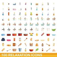 100 relaxation icons set, cartoon style vector