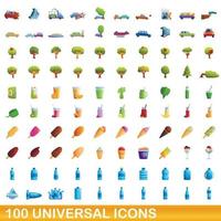 100 universal icons set, cartoon style vector