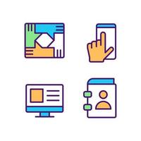 Business processes pixel perfect RGB color icons set. Digital technology. Cooperation and organization. Isolated vector illustrations. Simple filled line drawings collection. Editable stroke