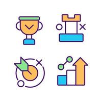 Business success pixel perfect RGB color icons set. Achievements and development. Winning strategy. Isolated vector illustrations. Simple filled line drawings collection. Editable stroke