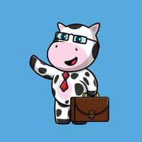 Cute Cow Businessman Cartoon Vector Icon Illustration. Animal Business Icon Concept Isolated Premium Vector