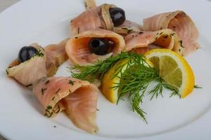 Salted salmon with olive photo