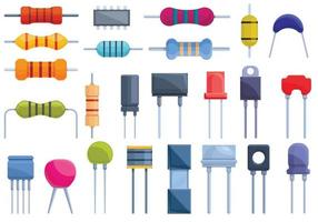 Resistor icons set, cartoon style vector