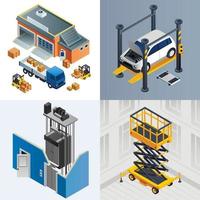 Lifting machine banner set, isometric style vector