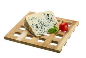 Blue cheese on board  isolated on white background photo