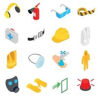 Safety icons set, isometric 3d style vector