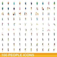 100 people icons set, cartoon style vector