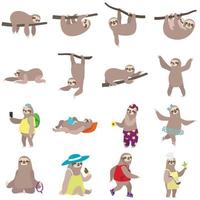 Sloth icons set, flat style vector