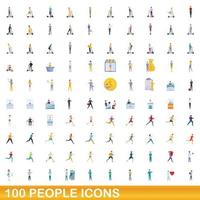 100 people icons set, cartoon style vector