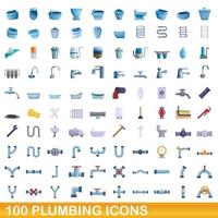 100 plumbing icons set, cartoon style vector