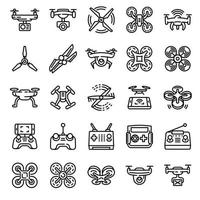 Drone icons set, outline style vector