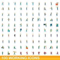 100 working icons set, cartoon style vector