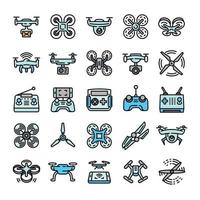 conjunto de iconos de drones, estilo de esquema vector