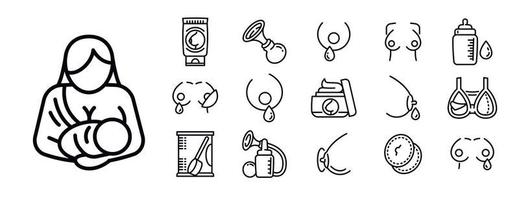 Breastfeeding icons set, outline style vector