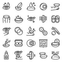 Contact lens icons set, outline style vector