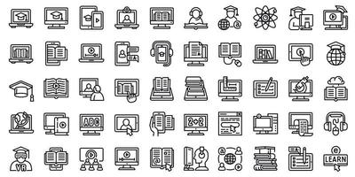 Elearning icons set, outline style vector