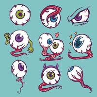 Eyeball icon set, hand drawn style vector