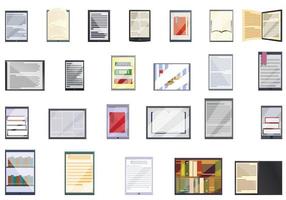 Conjunto de iconos de aplicaciones de libros electrónicos, estilo de dibujos animados vector