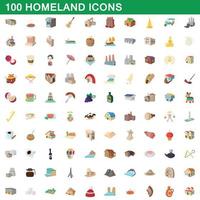 100 homeland icons set, cartoon style vector