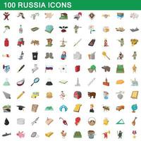 100 russia icons set, cartoon style vector
