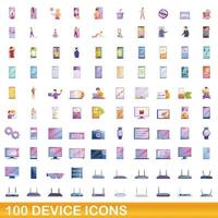 100 iconos de dispositivo, estilo de dibujos animados vector