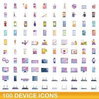 100 device icons set, cartoon style vector