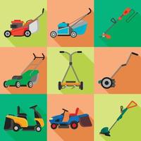 Lawnmower icons set, flat style vector