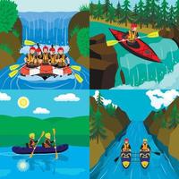 conjunto de banners de rafting, estilo plano vector