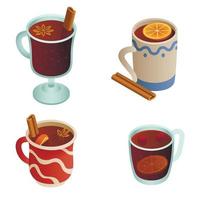 Mulled wine icons set, isometric style vector