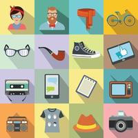 Hipster style flat icons set vector