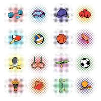 conjunto de iconos de equipos deportivos, estilo comics