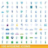 100 hygiene icons set, cartoon style vector
