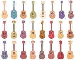 conjunto de iconos de ukelele vector de dibujos animados. guitarra acustica