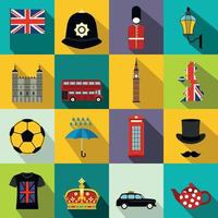 Great Britain icons set, flat style vector